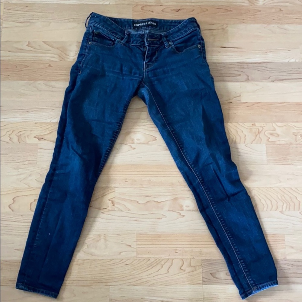 Dark Express jeans. Tapered/ skinny. Size 0 short